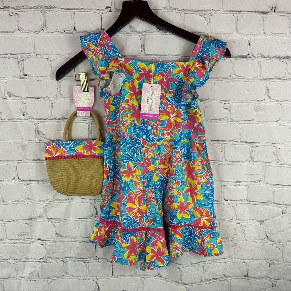 NWT tommy bahama resort collection Floral short romper Straw Bag sz 5 girls